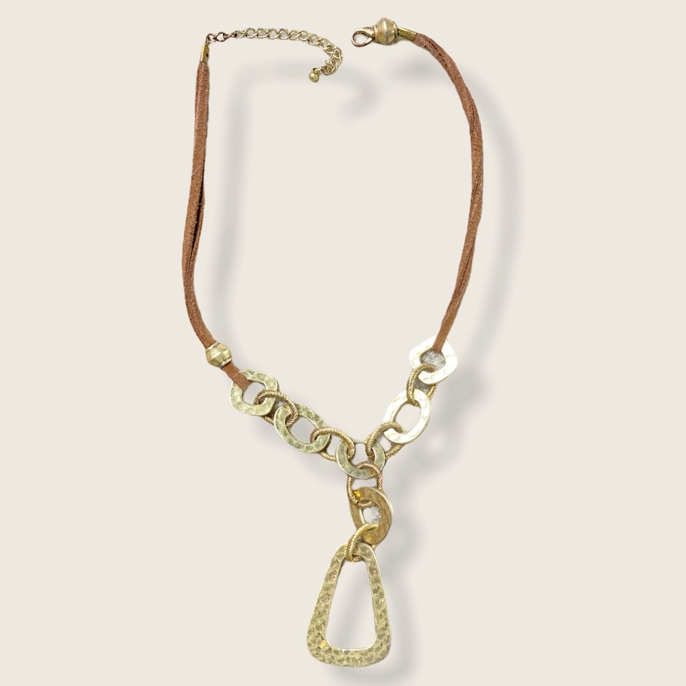 Cute Gold Chain and Leather Necklace